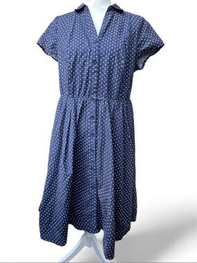 Navy Blue Polka Dot Button-Front Dress